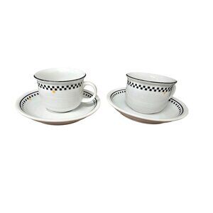 Thomas Germany Speedway 2 cups & 2 Saucers Black & Yellow Checkered Band Design